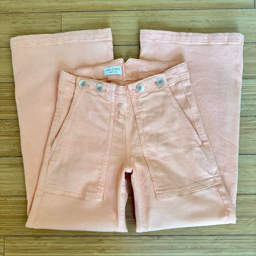 Pilcro Anthropologie Vibrant Peach Orange Wide Leg Jeans Size 25